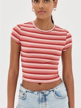 Reformation Muse Tee in Red/Pink/White Stripes